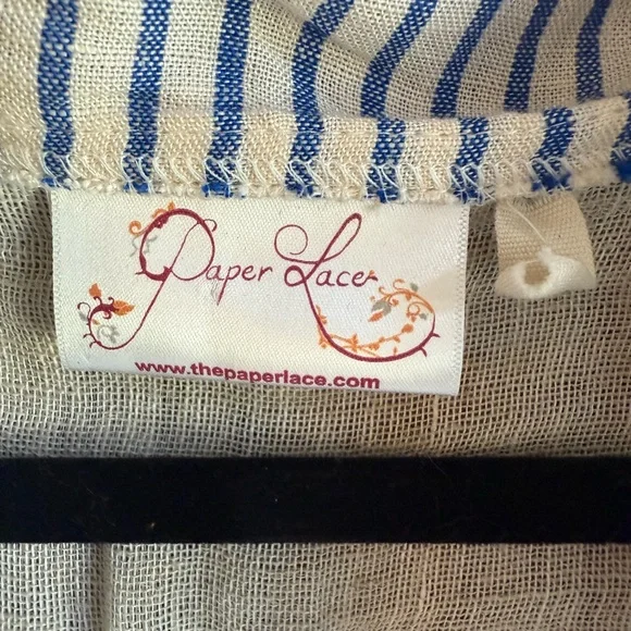 Striped Beige and Blue Women's Coat - Picture 3 of 5